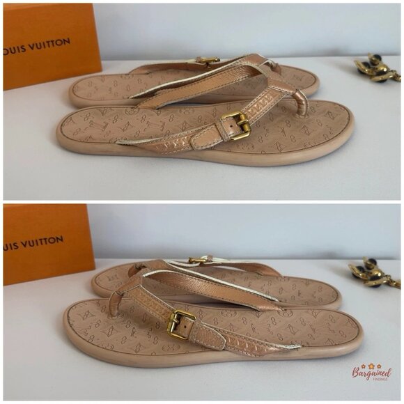 Auth Louis Vuitton Pink/Beige Monogram Embossed Rubber Flip Flop Sandals 40/10 - Picture 4 of 10